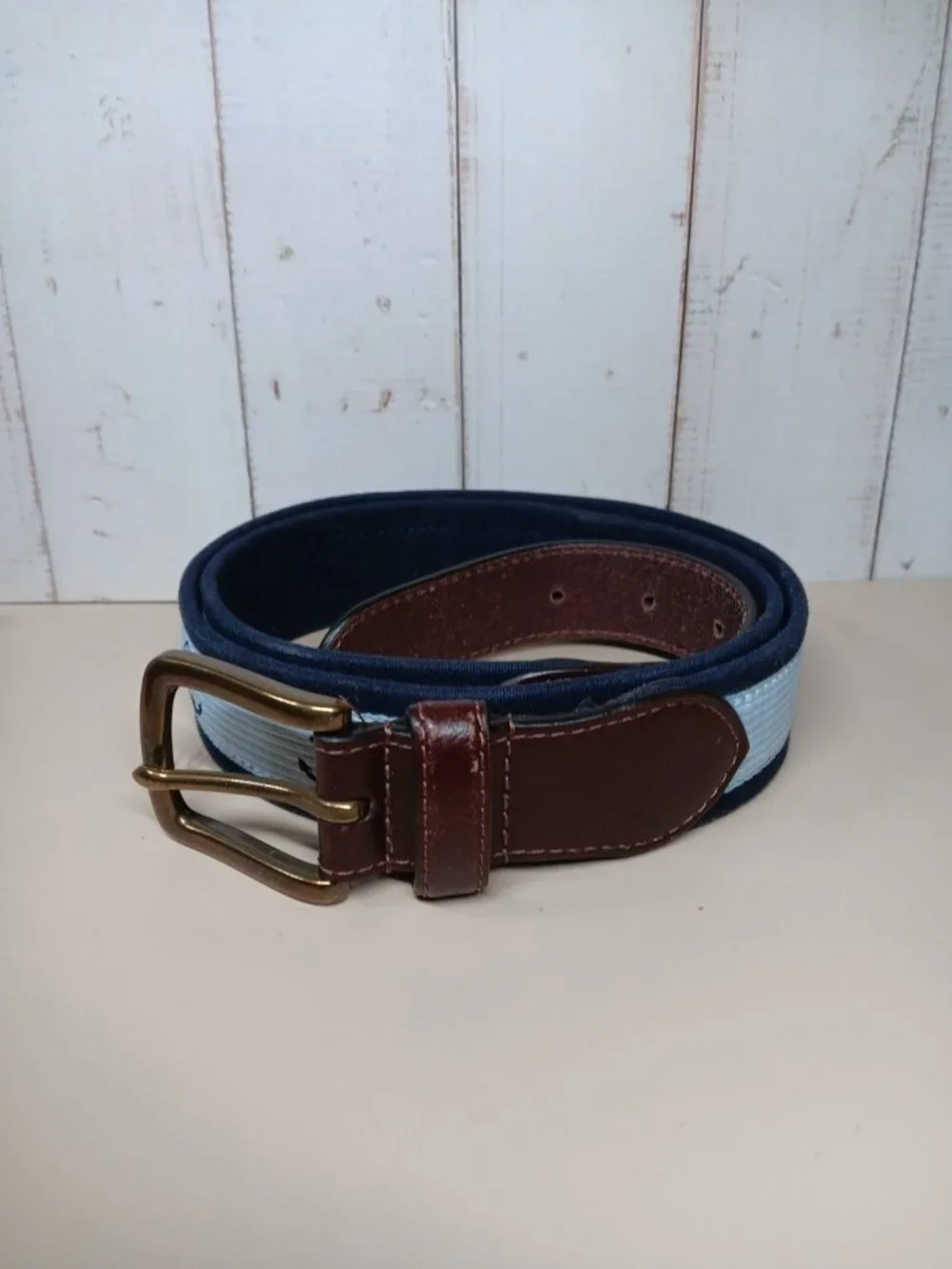 Preppy Belt with Nautical Anchors Canvas & Leather 34